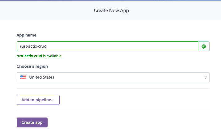 Heroku Create new app